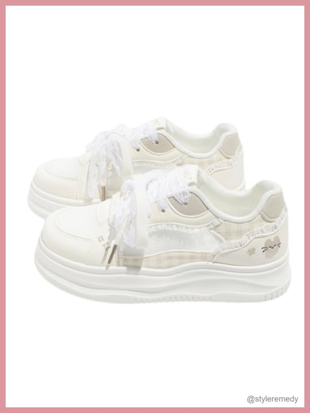 Cute Bow Platform Sneakers Women Casual Walking Shoes Lace Ribbon Detail Soft